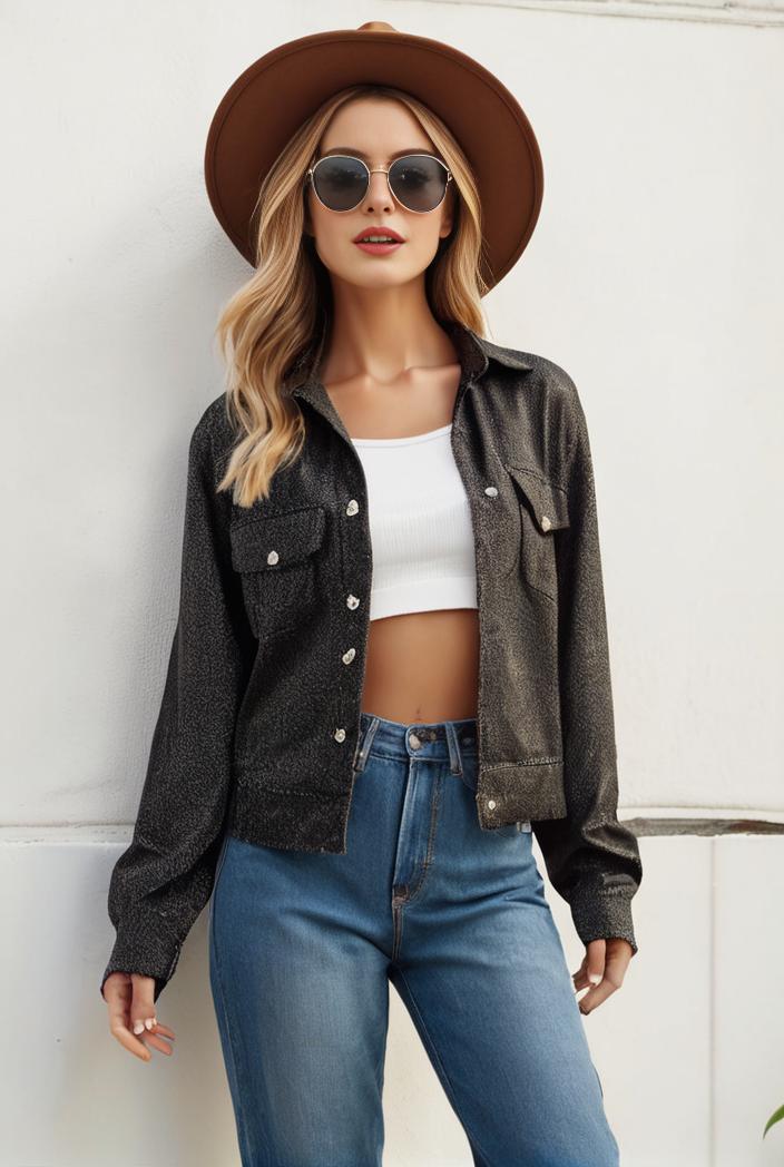 sequin bomber jacket with zipper closure and long sleeves stylish women s outerwear 116617