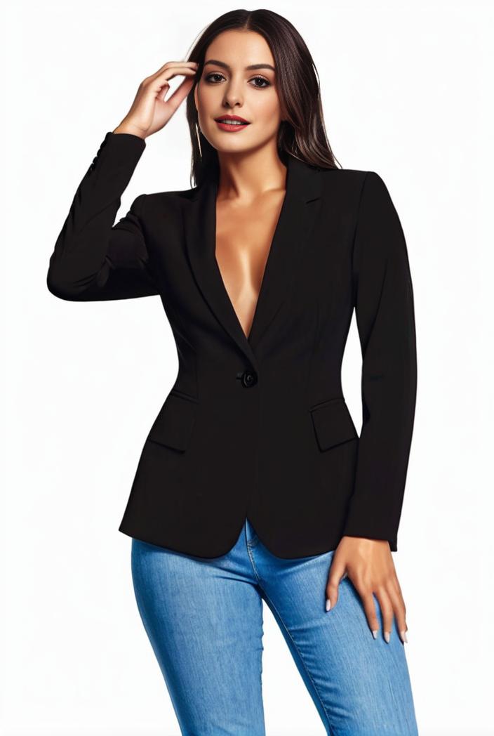 solid blazer with tie back and casual lapel long sleeve outerwear for women 119664