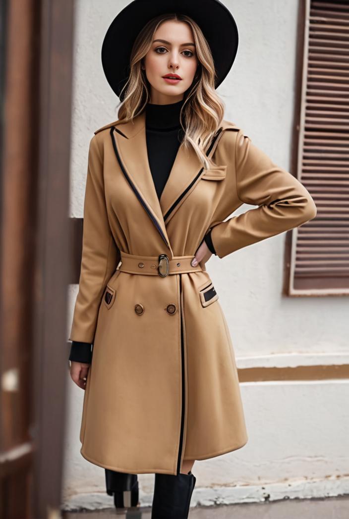 stylish women s winter overcoat with double breasted lapels and thermal lining 122564