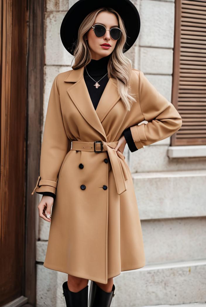 stylish women s winter overcoat with double breasted lapels and thermal lining 122566