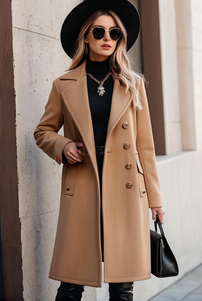 stylish women s winter overcoat with double breasted lapels and thermal lining 122570