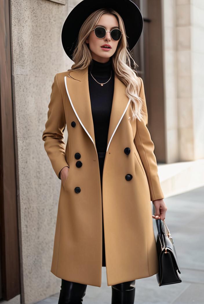 stylish women s winter overcoat with double breasted lapels and thermal lining 122574