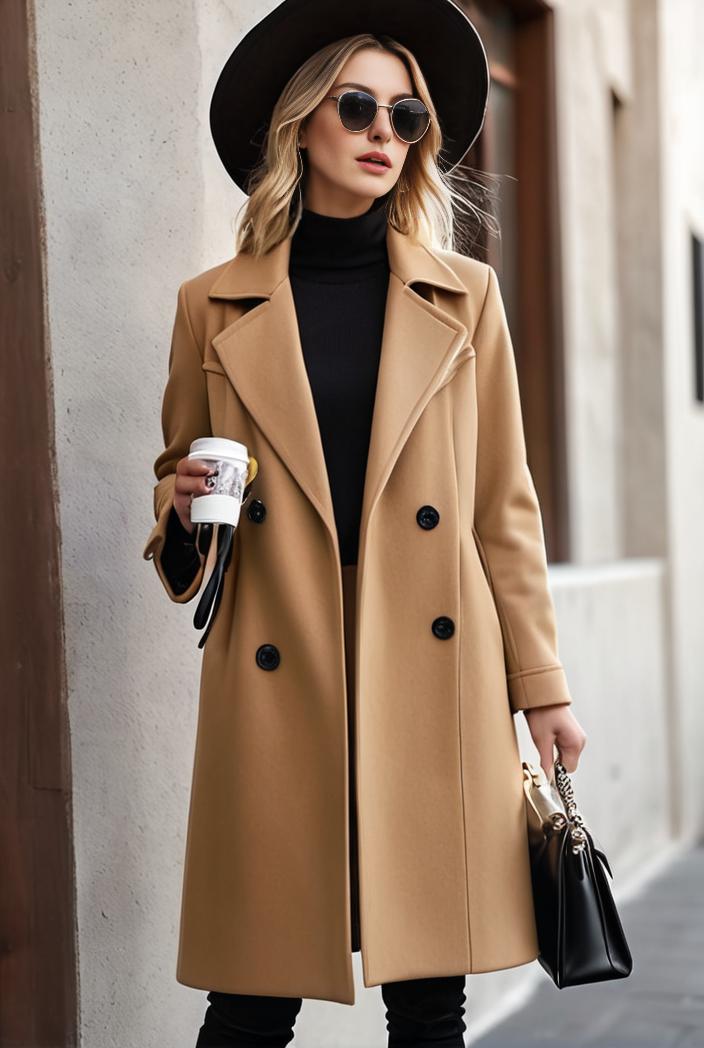 stylish women s winter overcoat with double breasted lapels and thermal lining 122576