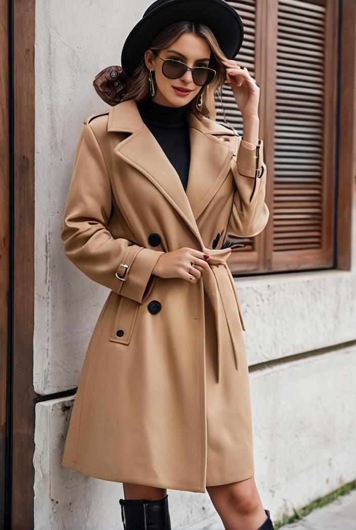 stylish women s winter overcoat with double breasted lapels and thermal lining 122578