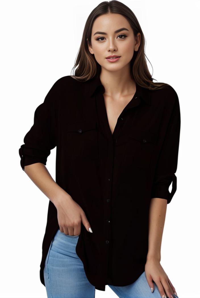 plus size formal shirt women s plus plain long sleeve turn down collar button up workwear shirt 110621