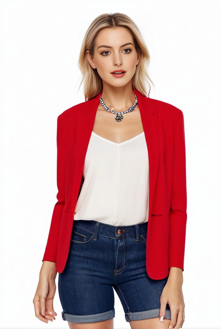 women s solid open front blazer with long sleeves for office wear 127497