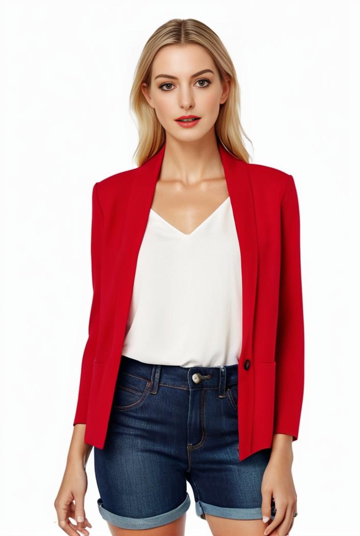 women s solid open front blazer with long sleeves for office wear 127499
