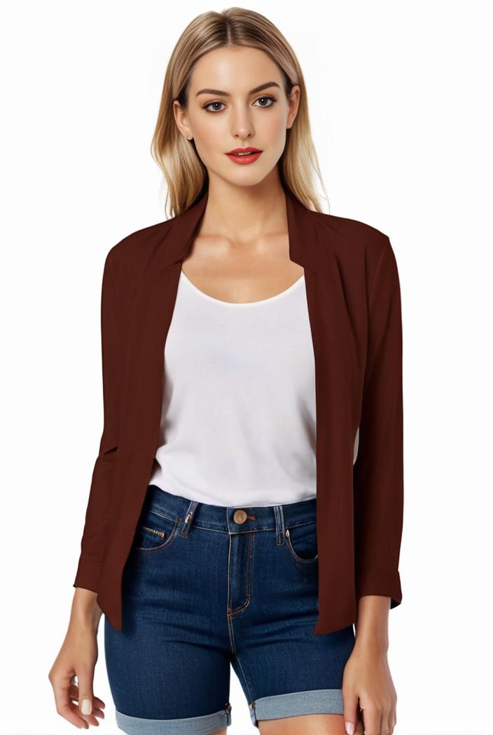 women s solid open front blazer with long sleeves for office wear 127524