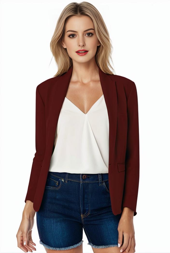 women s solid open front blazer with long sleeves for office wear 127526
