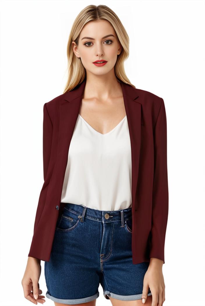 women s solid open front blazer with long sleeves for office wear 127527