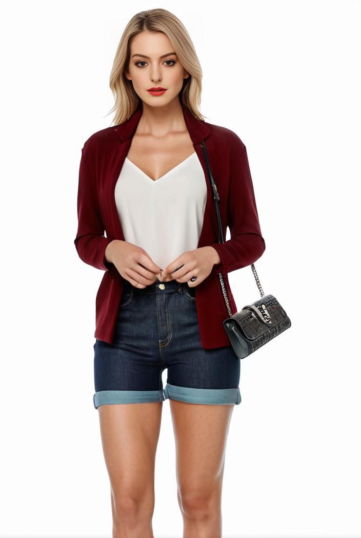 women s solid open front blazer with long sleeves for office wear 127561