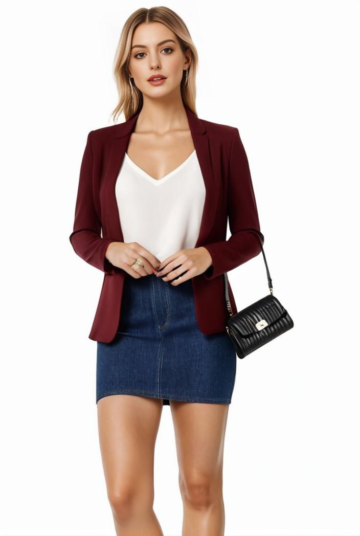 women s solid open front blazer with long sleeves for office wear 127564