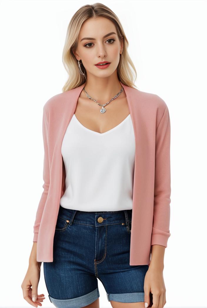 women s solid open front blazer with long sleeves for office wear 127610