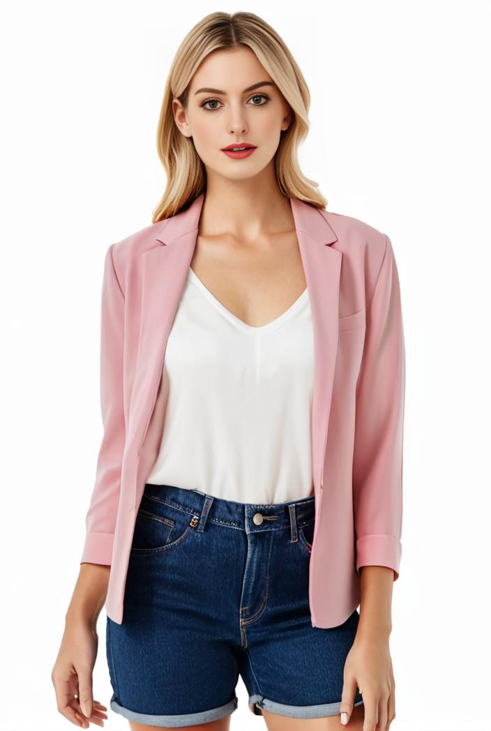 women s solid open front blazer with long sleeves for office wear 127615