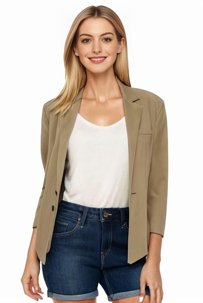 women s solid open front blazer with long sleeves for office wear 127627