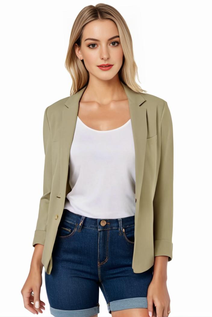 women s solid open front blazer with long sleeves for office wear 127628