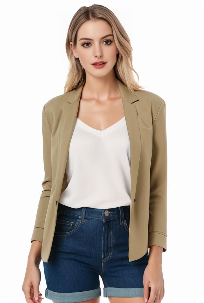 women s solid open front blazer with long sleeves for office wear 127629