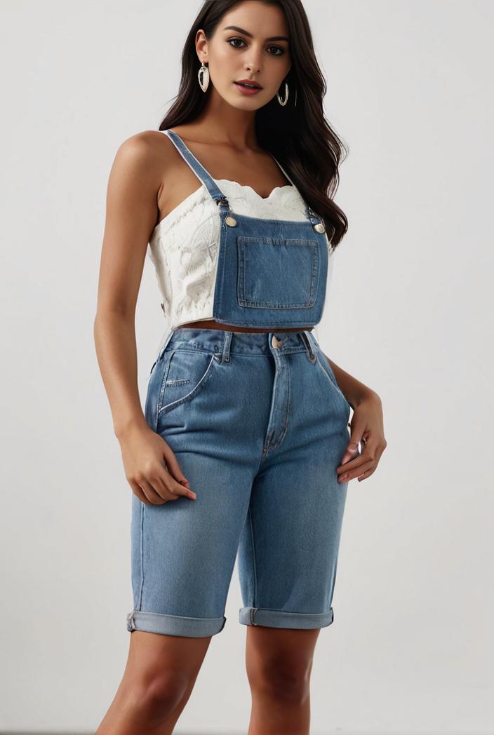 blue denim jumpsuit with distressed ripped details for women 129249