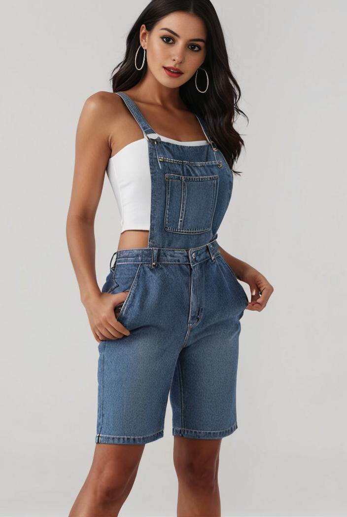 blue denim jumpsuit with distressed ripped details for women 129250