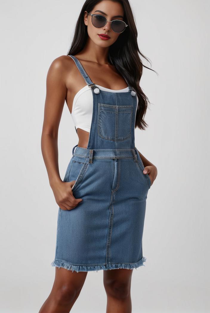blue denim jumpsuit with distressed ripped details for women 129255