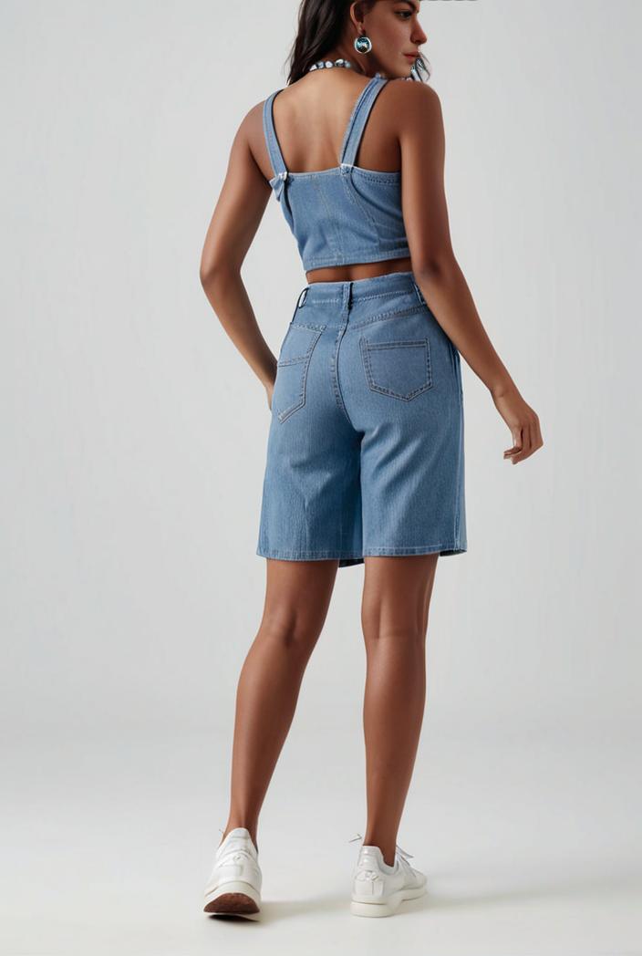 blue denim jumpsuit with distressed ripped details for women 129260