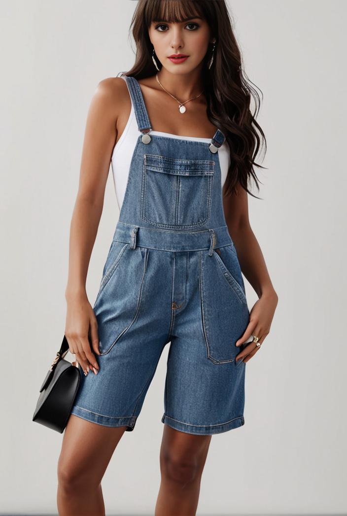 blue denim jumpsuit with distressed ripped details for women 129264