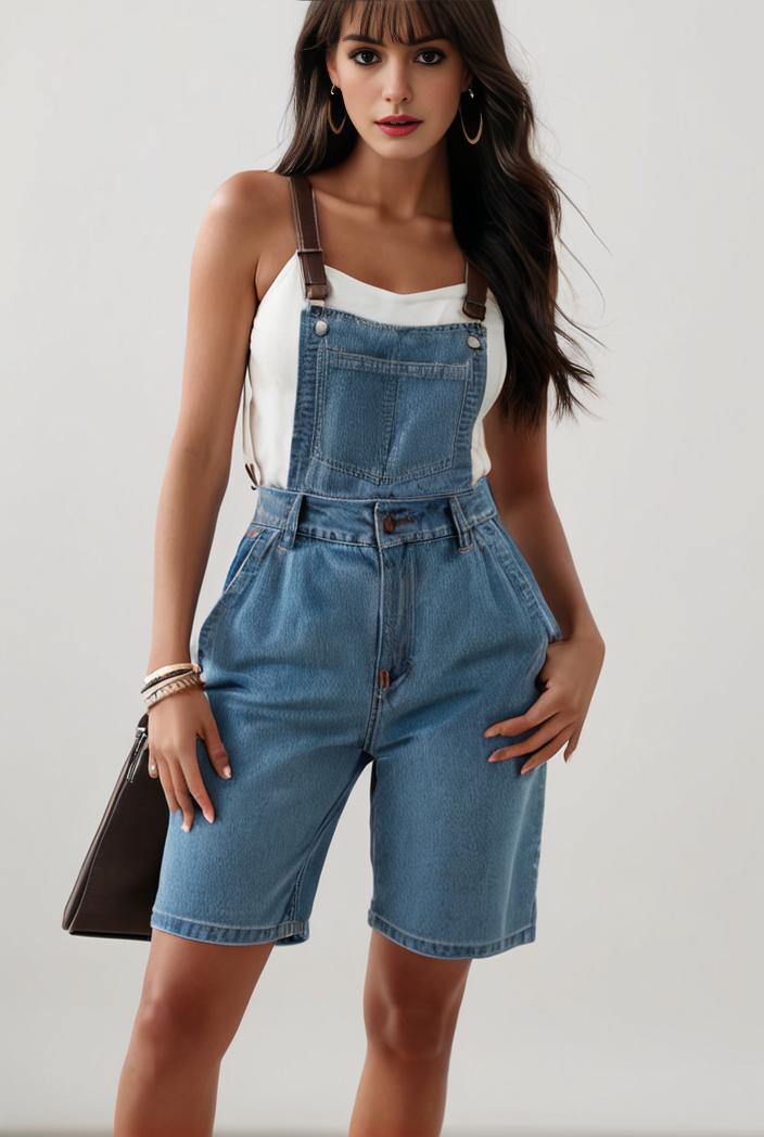 blue denim jumpsuit with distressed ripped details for women 129265