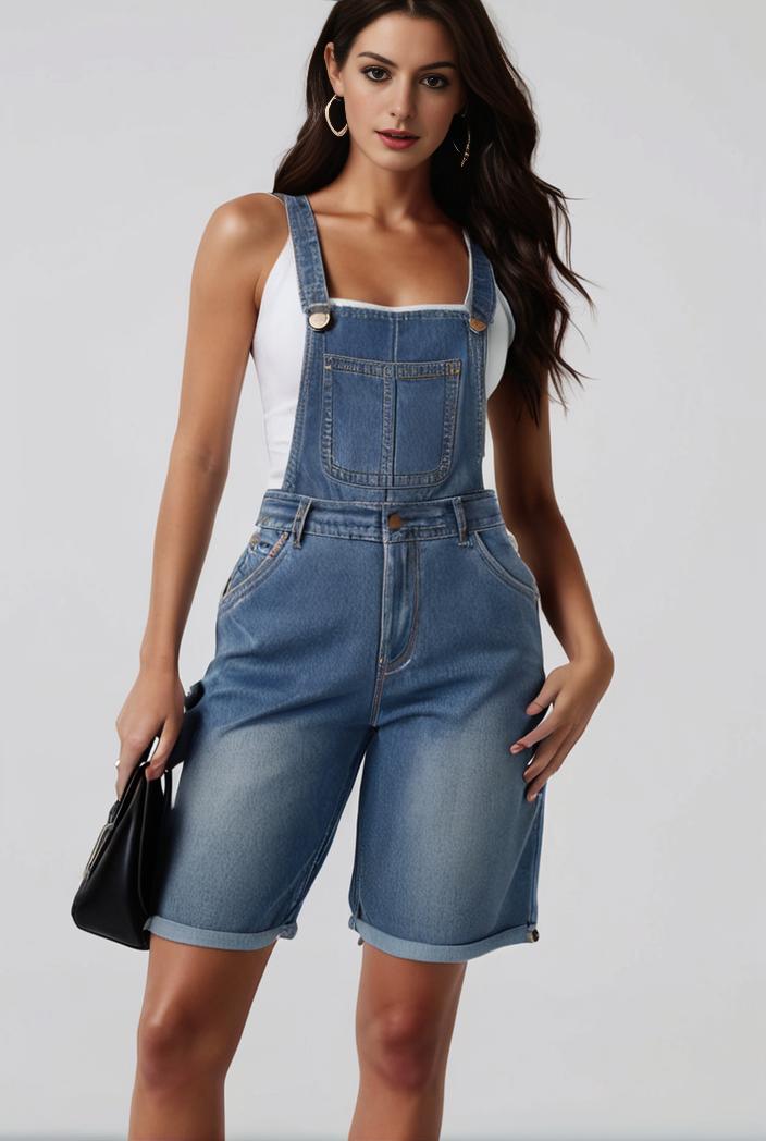 blue denim jumpsuit with distressed ripped details for women 129267