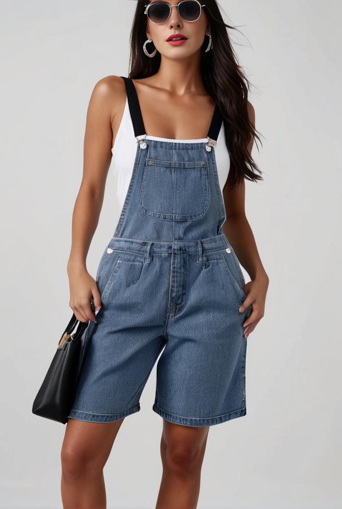 blue denim jumpsuit with distressed ripped details for women 129269