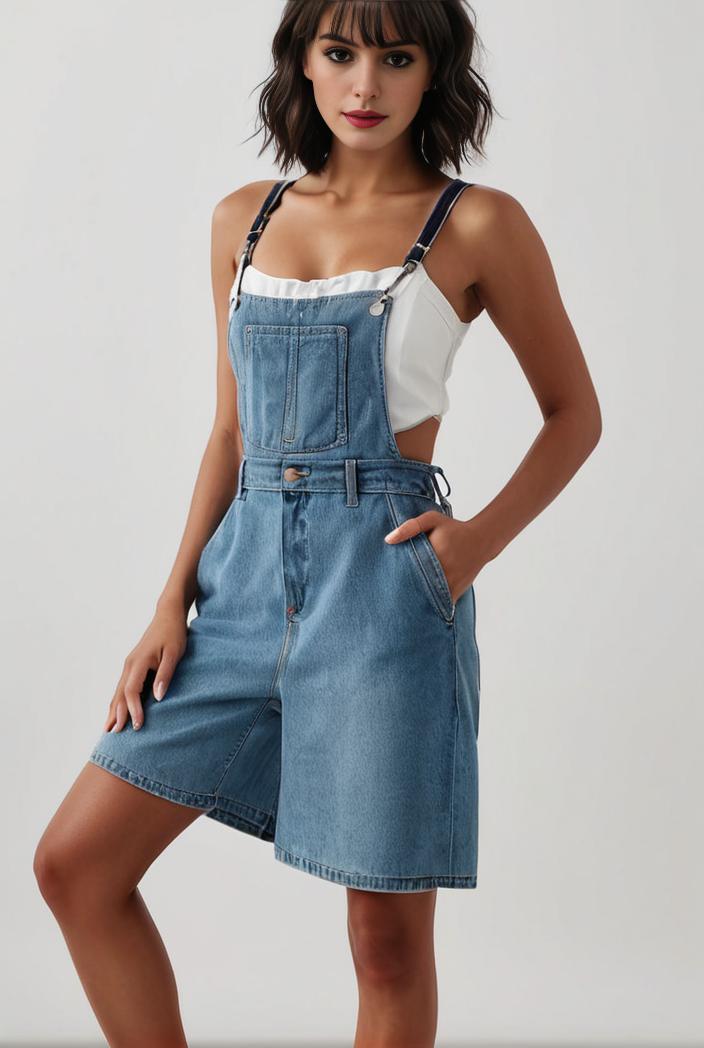 blue denim jumpsuit with distressed ripped details for women 129281