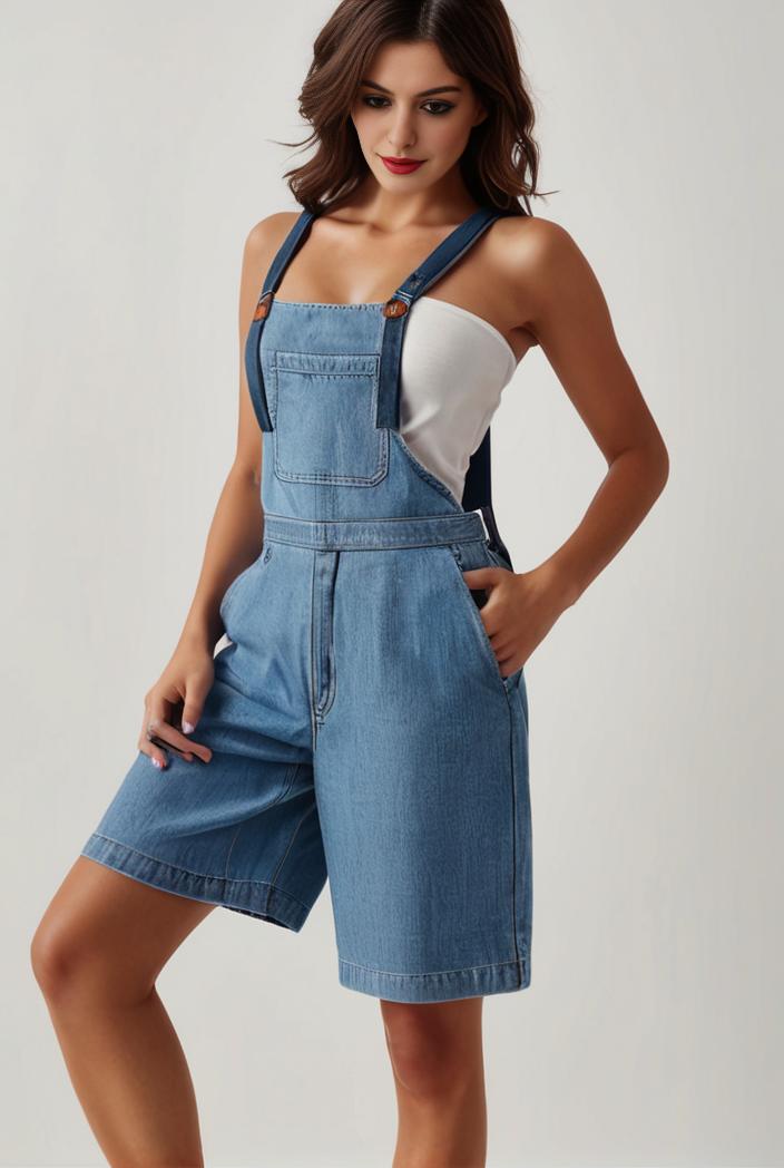 blue denim jumpsuit with distressed ripped details for women 129284
