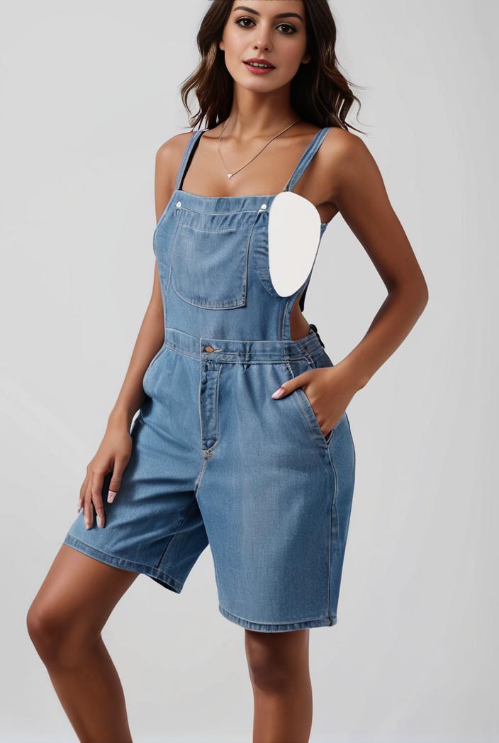 blue denim jumpsuit with distressed ripped details for women 129286
