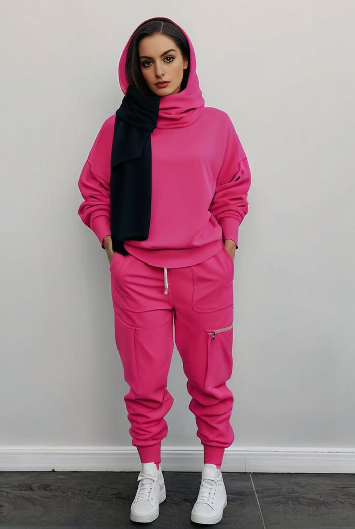 casual drawstring pants and hoodie combo set for women 131992