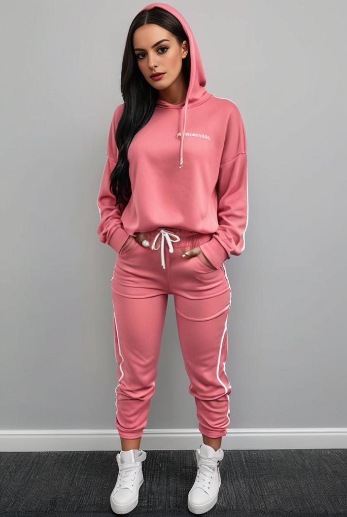 casual drawstring pants and hoodie combo set for women 131993