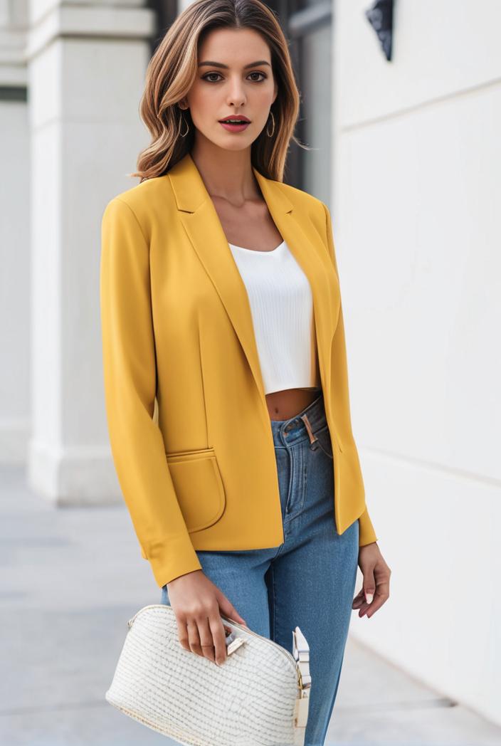 chic open front blazer with stylish pockets for women 133604