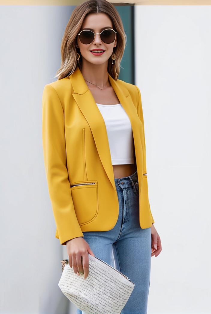 chic open front blazer with stylish pockets for women 133605