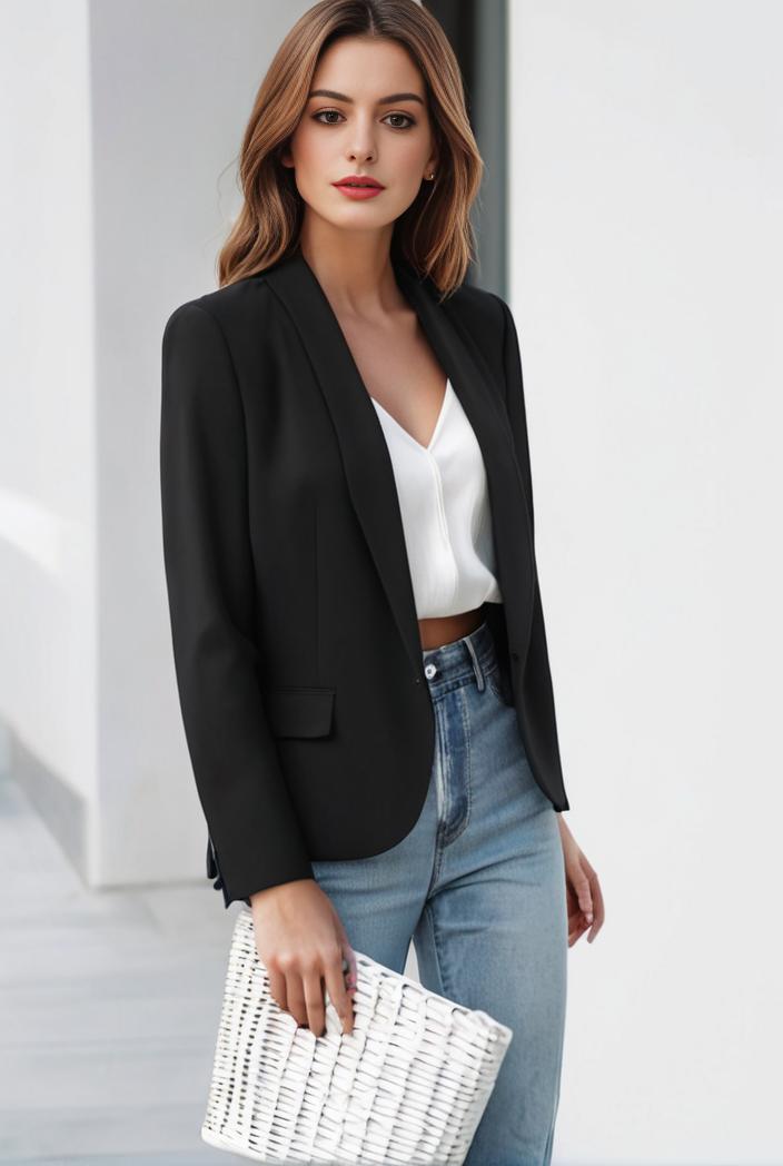 chic open front blazer with stylish pockets for women 133625