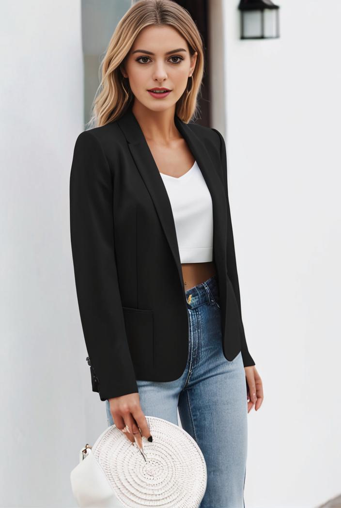chic open front blazer with stylish pockets for women 133626