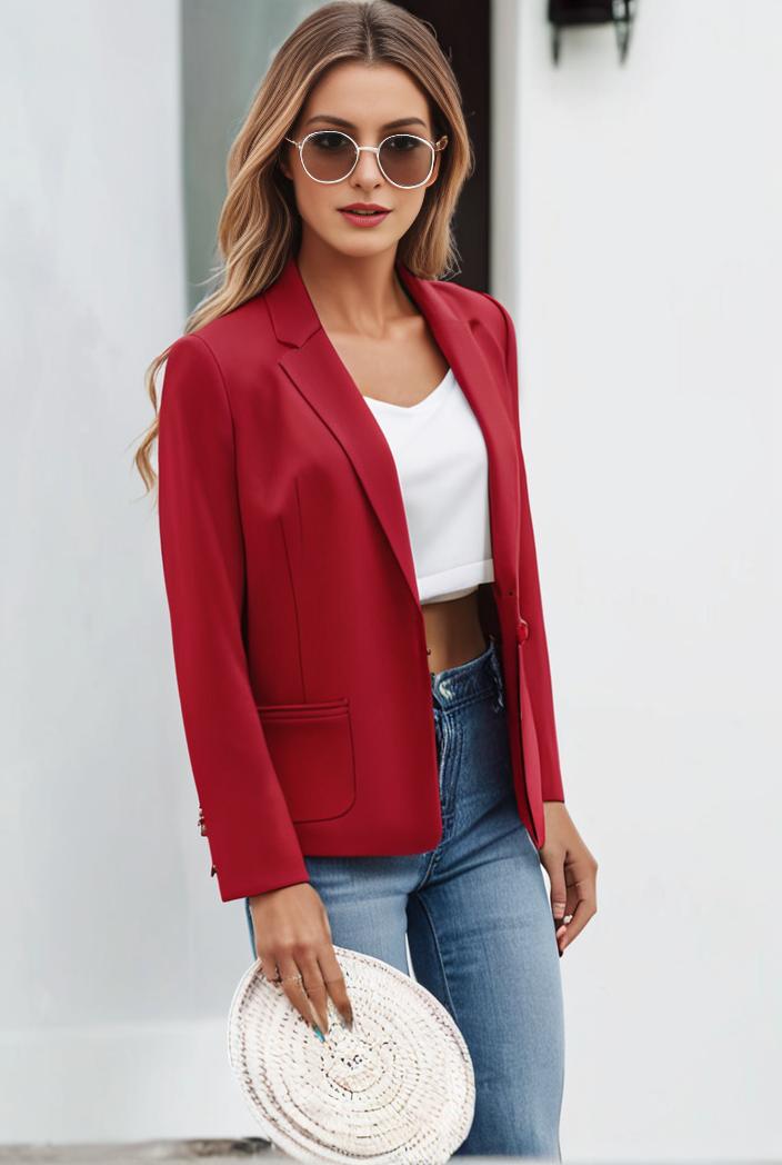chic open front blazer with stylish pockets for women 133634