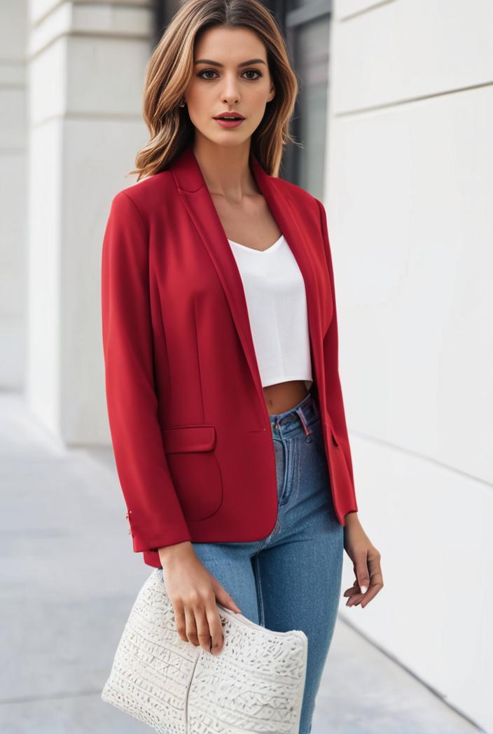 chic open front blazer with stylish pockets for women 133636