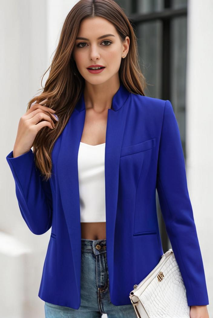 chic open front blazer with stylish pockets for women 133640