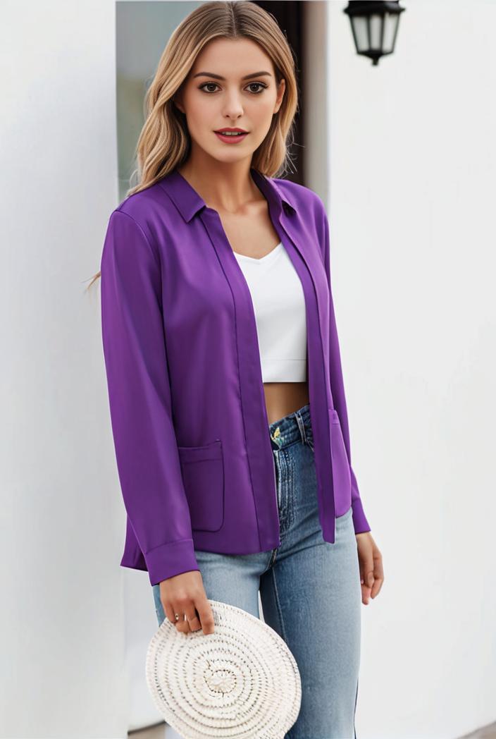 chic open front blazer with stylish pockets for women 133666