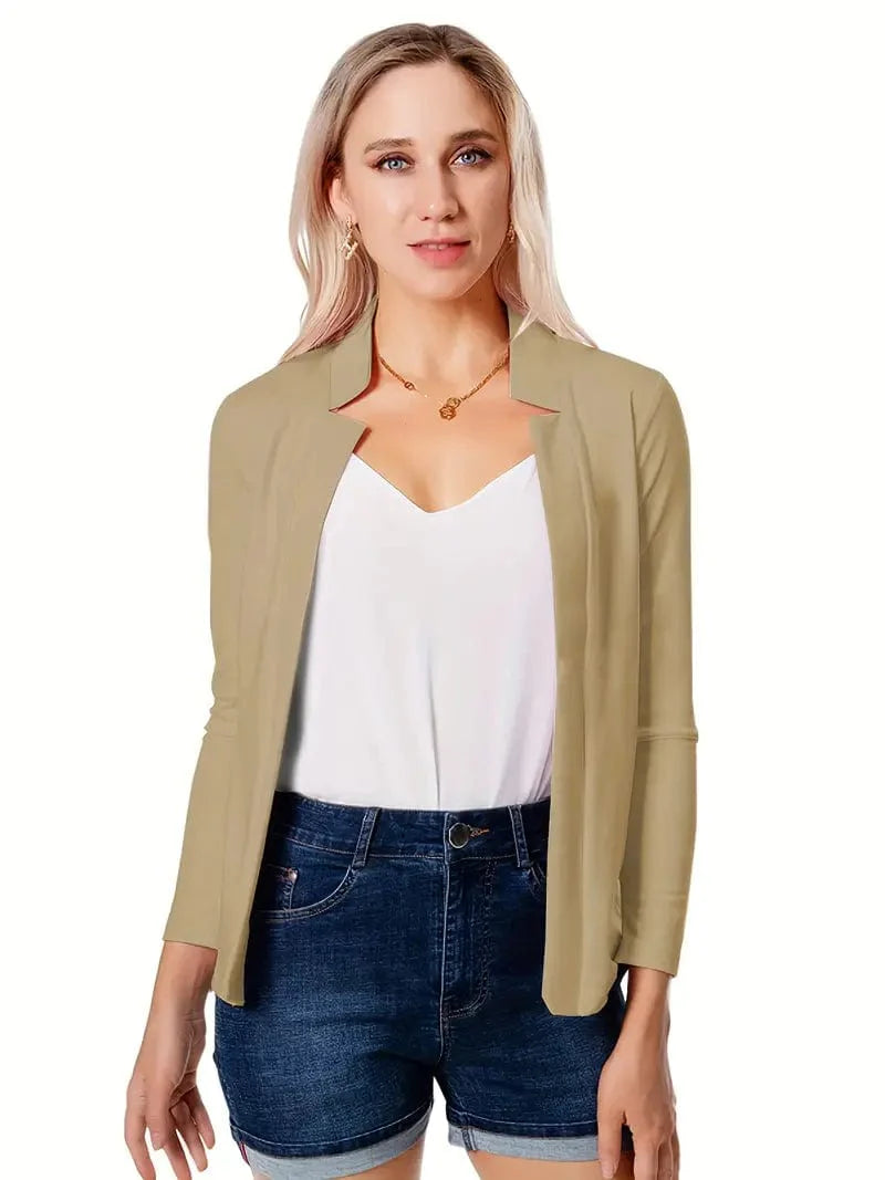 Women's Solid Open Front Blazer with Long Sleeves for Office Wear