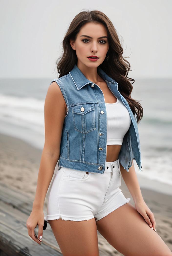 denim sleeveless vest top with buttoned flap pockets single breasted washed denim jacket women s denim wear 137542
