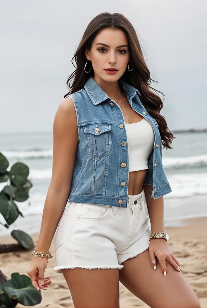 denim sleeveless vest top with buttoned flap pockets single breasted washed denim jacket women s denim wear 137547