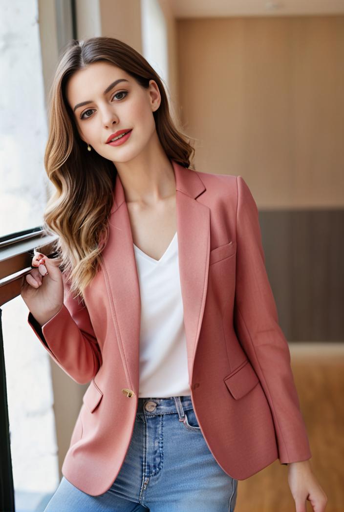 ladies solid button up blazer with long sleeves casual lapel design 146323