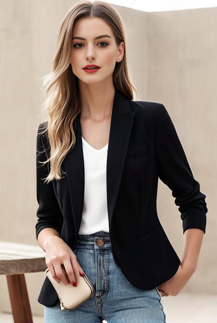 ladies solid button up blazer with long sleeves casual lapel design 146341
