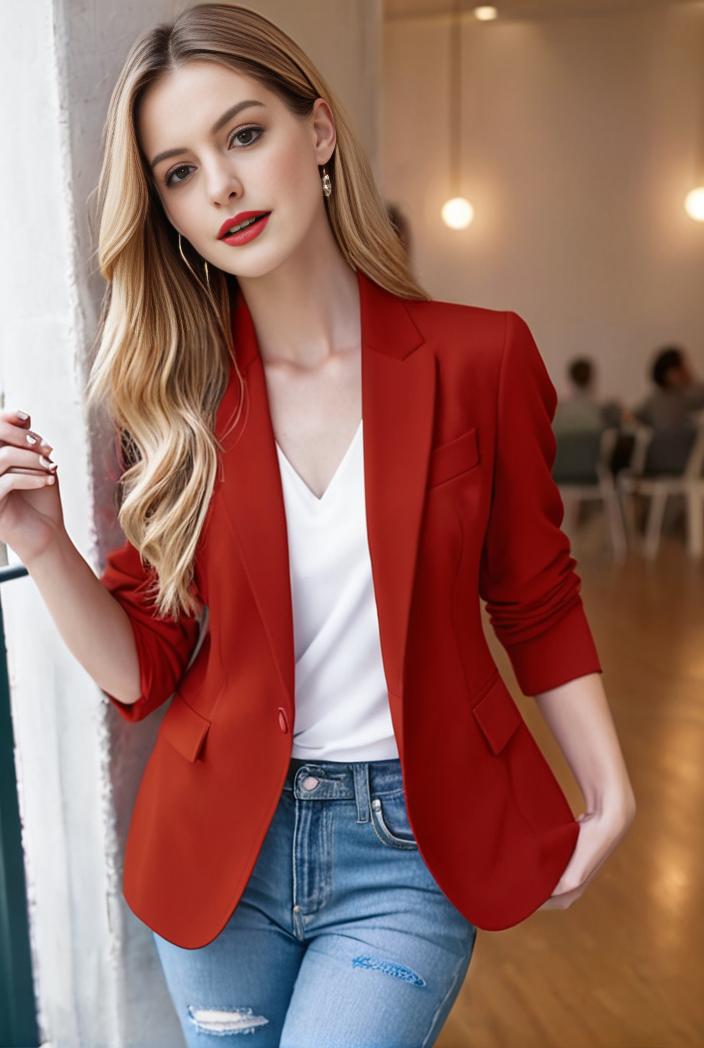 ladies solid button up blazer with long sleeves casual lapel design 146350