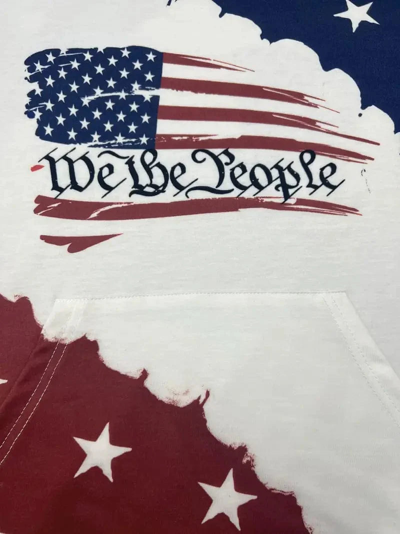Hoodie with American Flag Print and Kangaroo Pocket, Women's Casual Long Sleeve Sweatshirt.