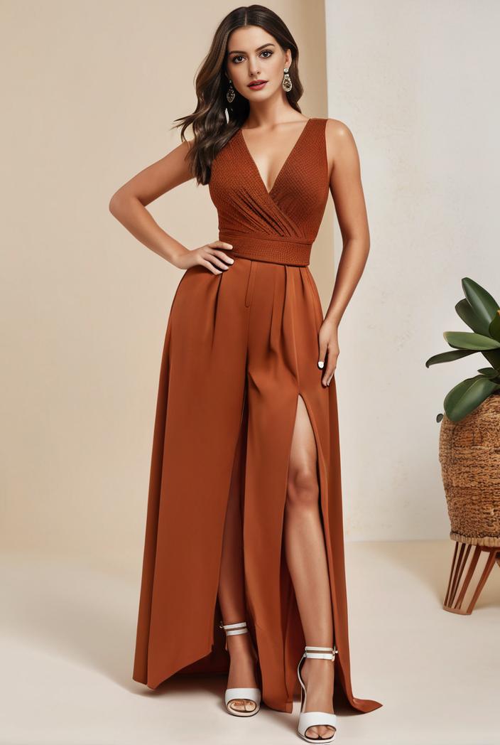 plus size shiny v neck side slit formal evening dress 101630